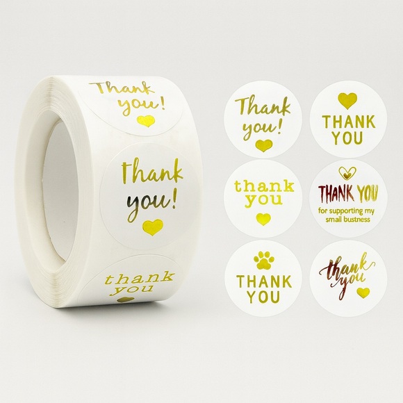 STICKERAFT Other - thank you stickers (variety pack) 1in round | shipping supplies Gold sticker